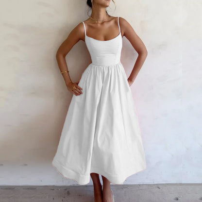 Robe à bretelles imprimée unie pour femme, fraîche, douce et sexy