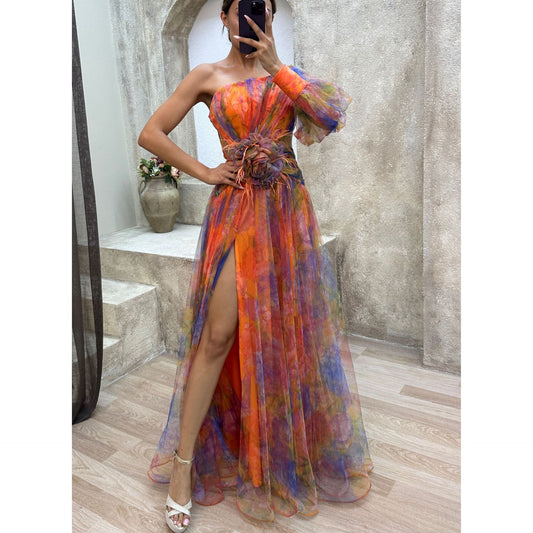 Robe longue d'été en maille imprimée tie-dye
