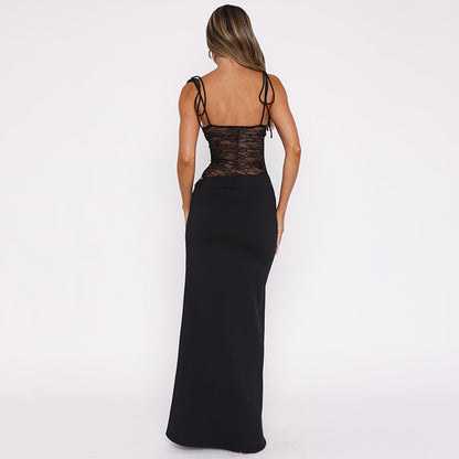 Robe Longue Bordeaux Élégante avec Dentelle Coupe Sculptante & Fente Sexy Soirée, Gala & Événements Chic