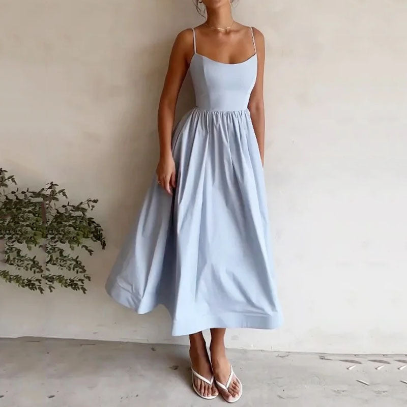 Robe à bretelles imprimée unie pour femme, fraîche, douce et sexy