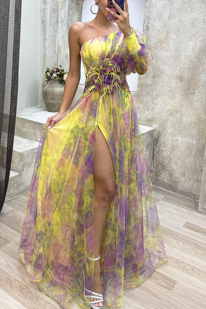 Robe longue d'été en maille imprimée tie-dye