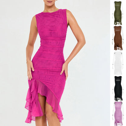 Robe Noire Élégante Moulante avec Fente en Mousseline – Chic & Féminine pour Soirée et Sortie