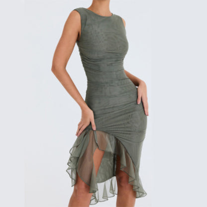 Robe Noire Élégante Moulante avec Fente en Mousseline – Chic & Féminine pour Soirée et Sortie