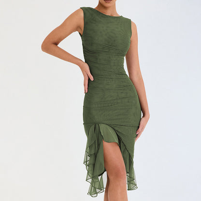 Robe Noire Élégante Moulante avec Fente en Mousseline – Chic & Féminine pour Soirée et Sortie