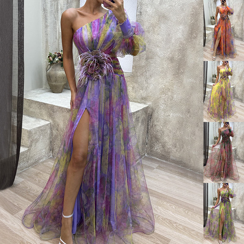 Robe longue d'été en maille imprimée tie-dye