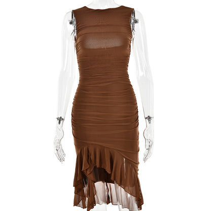 Robe Noire Élégante Moulante avec Fente en Mousseline – Chic & Féminine pour Soirée et Sortie