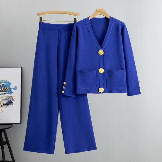 Ensemble cardigan tricoté à boucle métallique style décontracté
