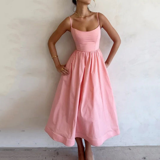 Robe à bretelles imprimée unie pour femme, fraîche, douce et sexy