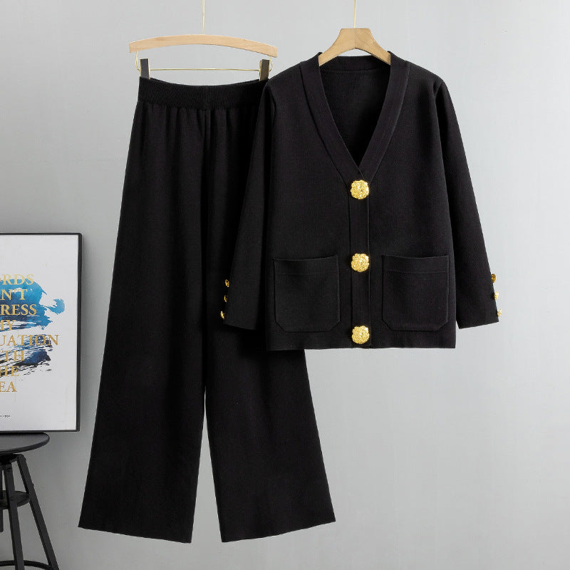 Ensemble cardigan tricoté à boucle métallique style décontracté