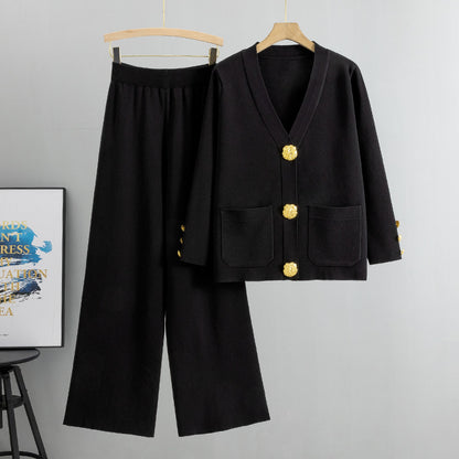 Ensemble cardigan tricoté à boucle métallique style décontracté