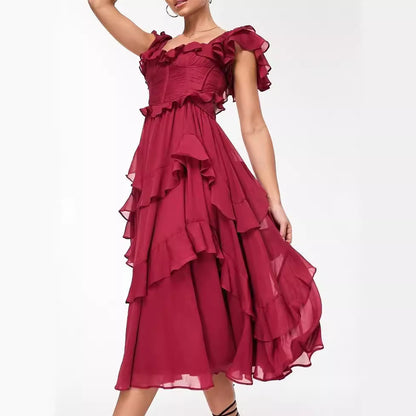 Robe d’été longue élégante à volants et dos nu