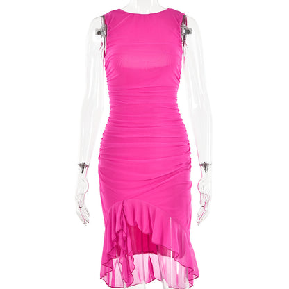 Robe Noire Élégante Moulante avec Fente en Mousseline – Chic & Féminine pour Soirée et Sortie