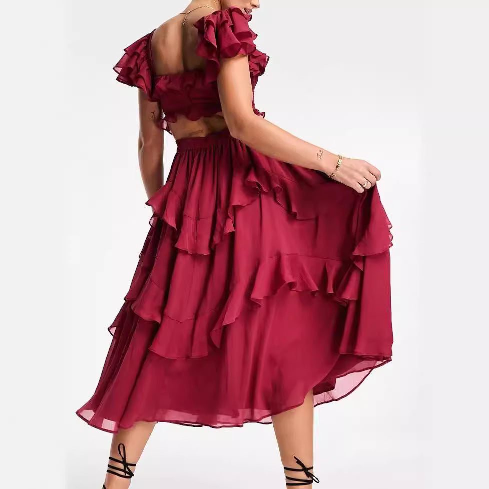 Robe d’été longue élégante à volants et dos nu