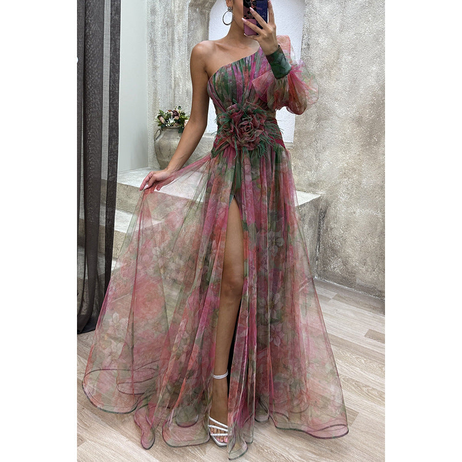 Robe longue d'été en maille imprimée tie-dye