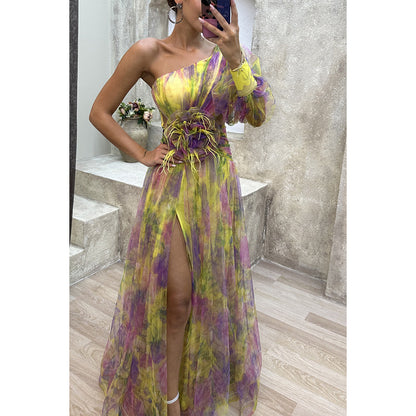 Robe longue d'été en maille imprimée tie-dye