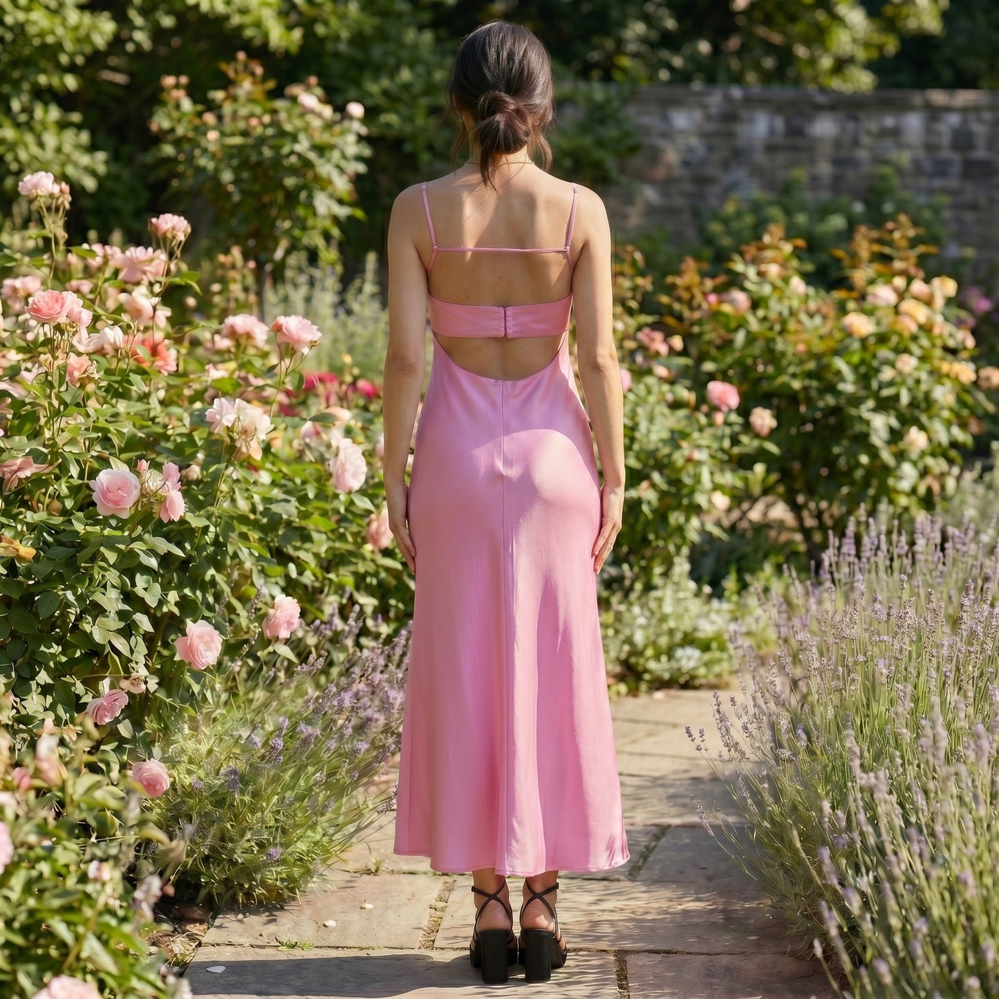 Robe longue satinée rose élégante