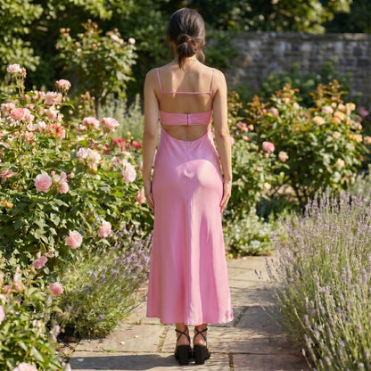 Robe longue satinée rose élégante