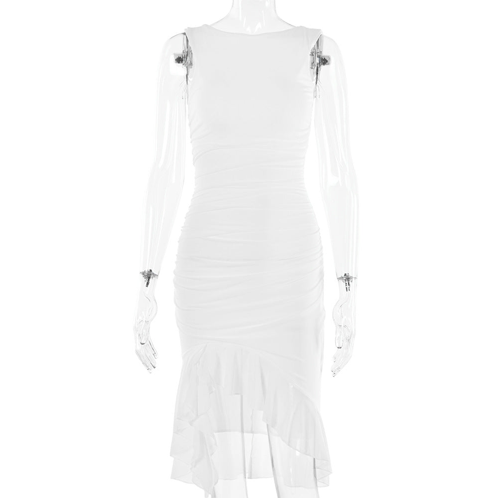 Robe Noire Élégante Moulante avec Fente en Mousseline – Chic & Féminine pour Soirée et Sortie