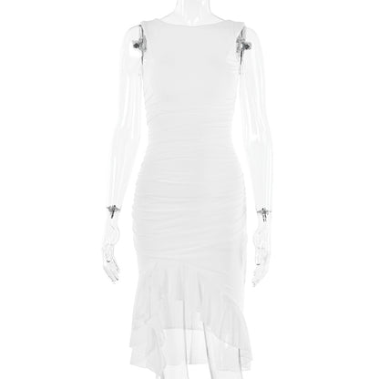 Robe Noire Élégante Moulante avec Fente en Mousseline – Chic & Féminine pour Soirée et Sortie