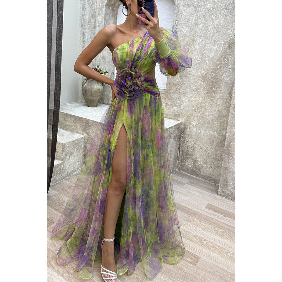 Robe longue d'été en maille imprimée tie-dye