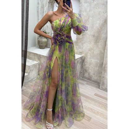 Robe longue d'été en maille imprimée tie-dye