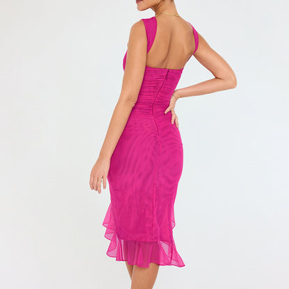 Robe Noire Élégante Moulante avec Fente en Mousseline – Chic & Féminine pour Soirée et Sortie