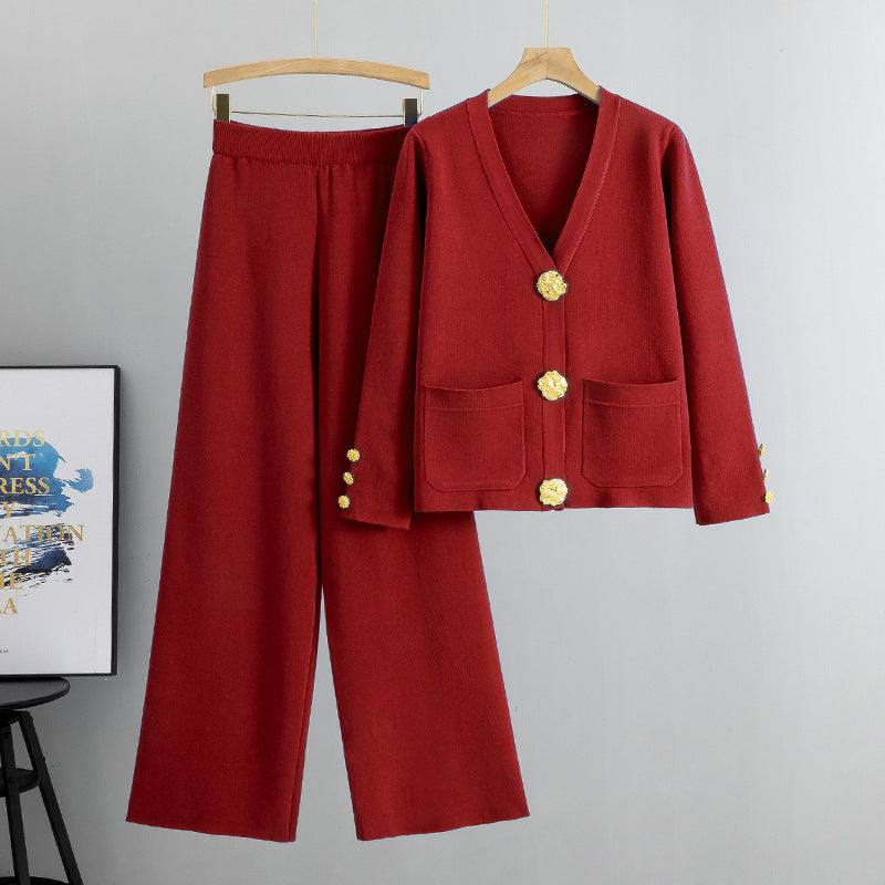 Ensemble cardigan tricoté à boucle métallique style décontracté