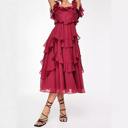 Robe d’été longue élégante à volants et dos nu