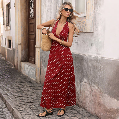Robe Longue Bohème Chic à Pois Coupe Fluide Élégante & Dos Nu Séduisant